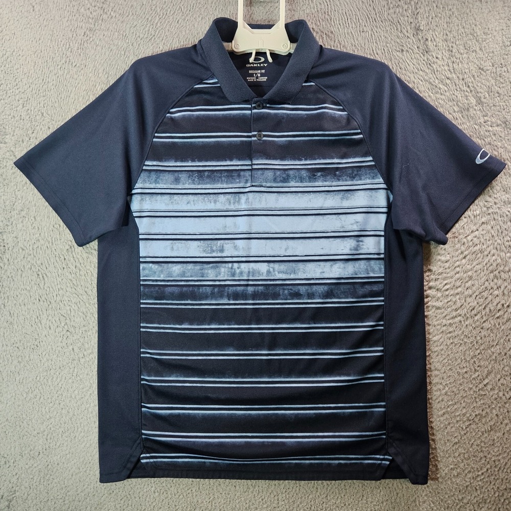 Oakley Polo Shirt Men Large Short Sleeve Navy Blue‎ Striped
